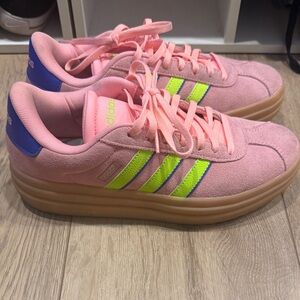 Adidas Women's Pink and Neon Green Sneakers